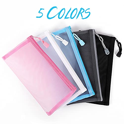 Sinzip 20 Pack Multicolored Zipper Mesh Pouch, Zipper Pencil Pouches Pen Bags, Multipurpose Travel Bags For Cosmetic School Office Supplies And Travel Accessories, 5 Colors (Assorted E) #TOP1