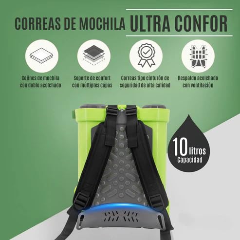 Pulverizador a Batería 10L | 3 Boquillas Intercambiables | Lanza Extensible | Batería de Larga Duración | Mochila Pulverizadora Eléctrica para Herbicidas, Fertilizantes y Jardinería