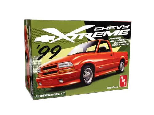 AMT 1999 Chevy S-10 Xtreme Pickup 1:25 Scale Model Kit – New Tooling Grille Parts, 119 Pieces, 4.3L V6 Vortec Engine, Goodyear Tires, Full-Color Decals – Skill Level 2 – Paint & Glue Required