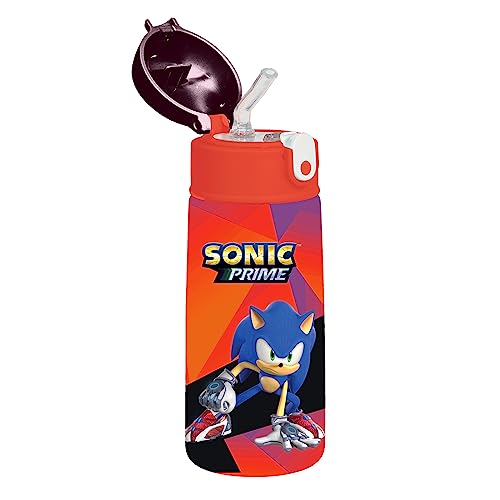Seven Borraccia SONIC COME AND GET ME, Blu Rosso - Borraccia per Bambini con Cannuccia 460 ML - Borraccia Asilo, Scuola...