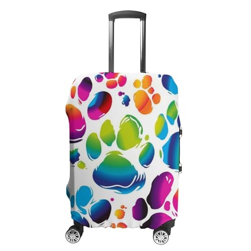 Colorful Dog Paw Print Luggage Cover, Washable Elastic Suitcase Cover Protector Fit 18-32 Inch Luggage