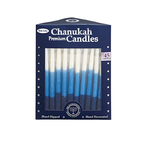 Rite Lite Premium Dripless Blue & White Hanukkah Candles - Tri Color Bulk Pack Of 45 - Decorative & Fits Most Menorahs Jewish Holiday Party Favors Accessories Decorations For All 8 Nights Of Chanukah #TOP1