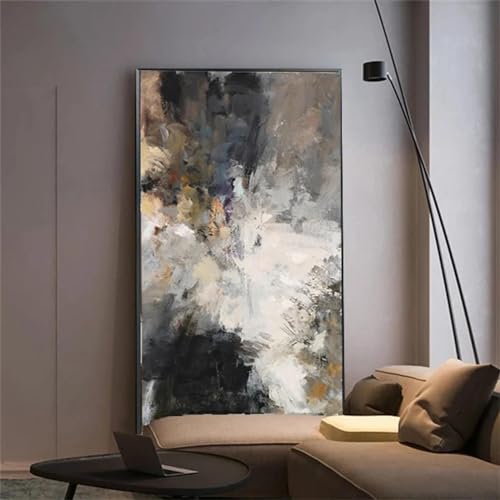 Toile murale en noir et blanc abstraite grand format 90x180 cm avec cadre pour salon
