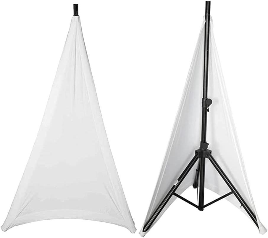 J&C 2 Pcs White Spandex Speaker Stand Cover, 3-Sided, Fits Most Standard Speaker Tripods, Up to 72in High, Easy to Use and Store