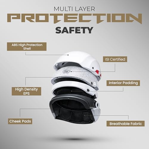 Image of Cortex Tusker Half Face Helmet Matt Finish with Scratch Resistant Curved Polycarbonate Visor, Hard ABS Shell Helmet for Men and Women | Clear Visor, Lightweight
