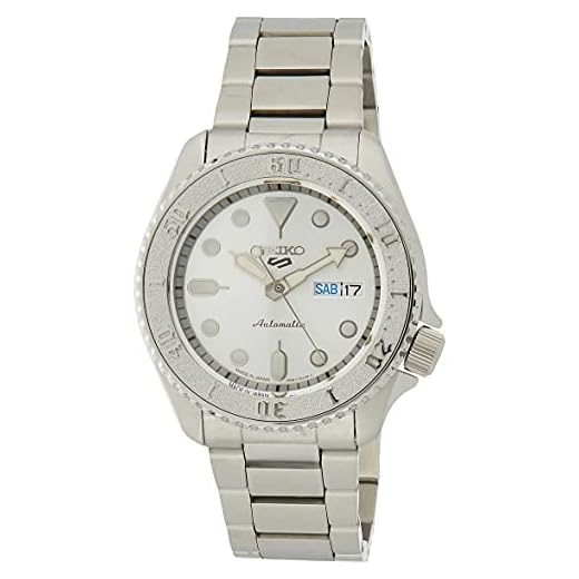 Seiko Relógio masculino automático Sport 5 com pulseira de aço inoxidável, prata, 22 (modelo: SRPE71)
