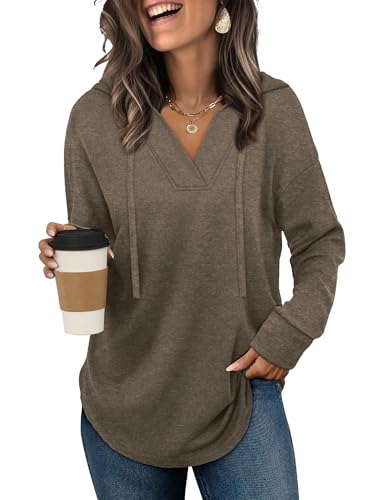 Image of Sampeel Hoodies for Women Trendy Fall Fashion 2025 V Neck Oversized Sweatshirt Plus Size Tops Clothes