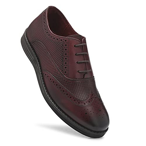 Image of Legwork Men's Leather Lined Laser Brogue Oxford Shoes for Men and Boys