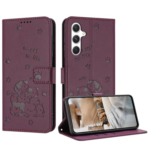 Étui compatible avec Samsung Galaxy S23 FE rouge housse rabat cuir motif
