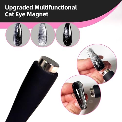 Image of THR3E STROKES 5 in 1 Magnet for Cat Eye Gel Nail Polish, Multifunctional Magnetic Nail Tool, Upgraded Cross Cat Eye Magnet for Nail Designs 3D Cateye Nail Gel Strong Nail Art Magnet Home Salon(Black)