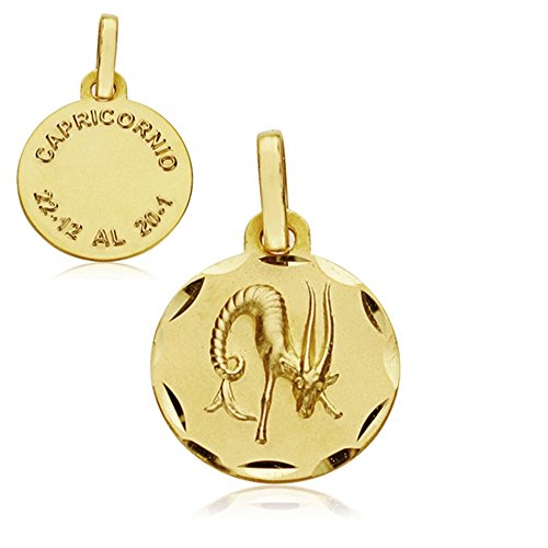 Medalla de oro 18k Capricornio 13mm signo zodiacal