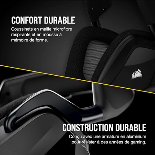 CORSAIR VOID RGB ELITE Casque de Jeu Sans Fil - Son Surround 7.1 - Microphone Omnidirectionnel - Oreillettes en Maille Microfibre - Portée Jusqu'à 40 Pieds - Compatible iCUE - PC, Mac, PS5 - Carbone