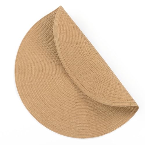Image of SHACOS Round Placemats Set of 8 Washable 15 inch Round Placemat Cotton Polyester Woven Braided Table Place Mats for Dining Table Decor, Camel