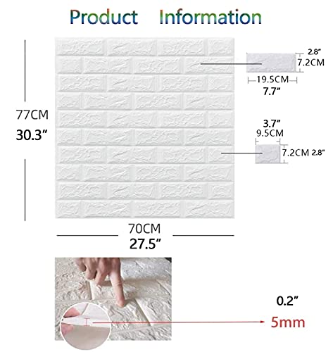 ybaymy 10 Stück 3D Tapete Wandpaneele Selbstklebend Wasserdichter PE-Schaum Steinoptik Ziegel Tapete Moderne Wasserdicht Wandaufkleber 77 x 70cm für Wohnzimmer, Schlafzimmer,Badezimmer Decor