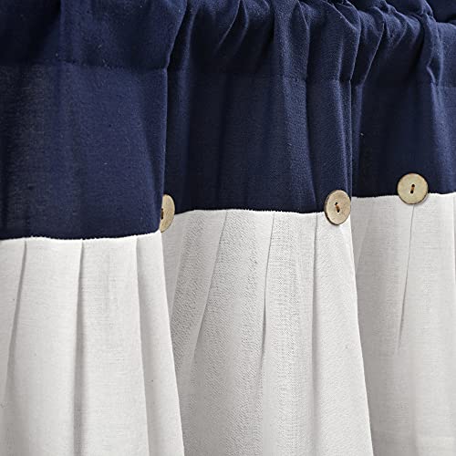 Lush Decor Linen Button Farmhouse Valance, 52" W x 18" L, Navy & White - Rustic Kitchen Valance With Coconut Husk Button Detail - Image 3