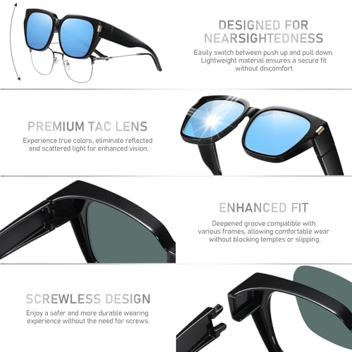 Image of HAOLOTA Polarized Fit Over Glasses Sunglasses for Women Men Trendy Square Wrap Around Shades UV Protection