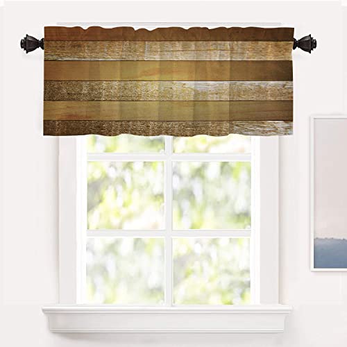 Shrahala Cortina de meia janela para decoração de cozinha de fundo de tábua de madeira, saia abstrata de madeira para janela, cortinas listradas marrons para decoração de cozinha 132 x 45 cm