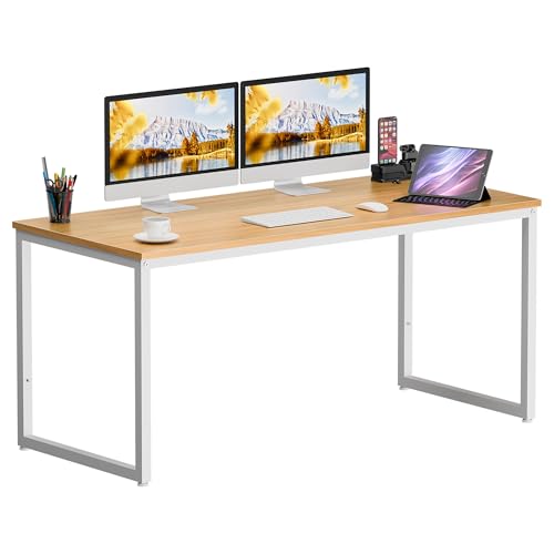 SUPER DEAL Computer Desk 55 Inch Modern Sturdy Office Desk PC Laptop Notebook Simple Writing Table for Home Office Workstation, Natural Oak