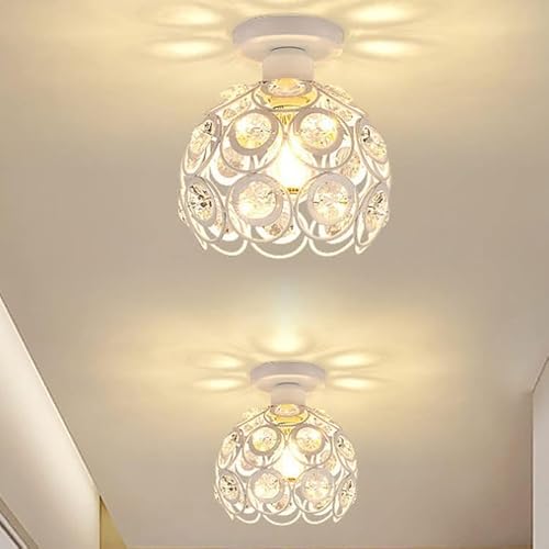 Homesake® Metal Dual Ring Crystal Flush Mount Ceiling Lamp Light, for Hallway Light Fixture Ceiling Flush Mount (Dual Ring White)