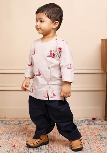 Image of POLKA TOTS Pure Cotton Traditional Dhoti Kurta Set for Baby Boys, Toddlers & Kids | Soft and Breathable Cotton Ethnic Dress for Festivals and Weddings | Traditional Elegant Indian Festive Clothing