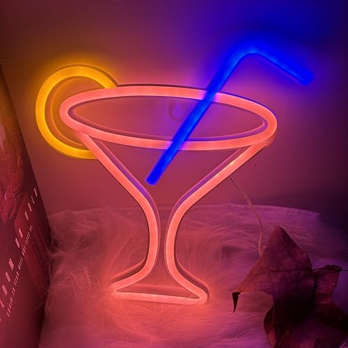 Image of Cocktails Neon Sign for Wall Decor ,Cocktails Happy Hour Neon Sign Man Cave Bar Home Art Neon Light Handmade LED Neon Lights Signs for Bedroom Beer Bar Neon Light Sign Hotel Party Club