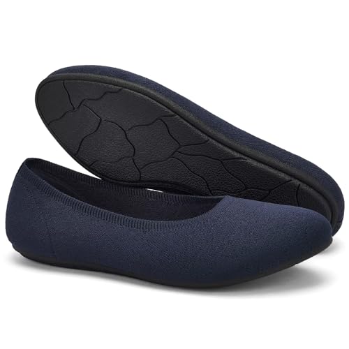 Image of Puxowe Women's Ballet Flats Breathable Knit Slip On Comfortable Round Toe Walking Shoes with Arch Support Insole for Work