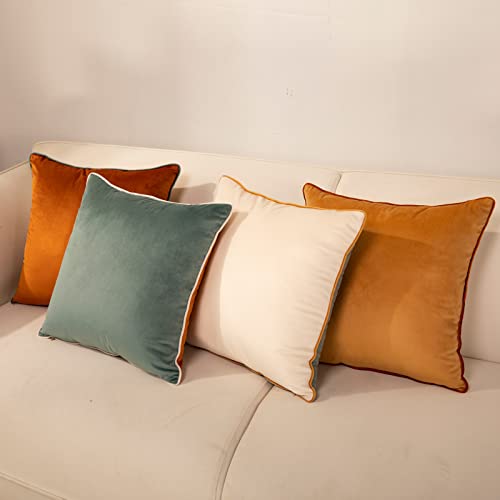 Plaid Pillow Covers 18X18 Inch Set Of 4 Soft Velvet Decorative Throw Pillow Covers Square Cushion Case Solid Cushion Covers Modern Double-Colored Pillowcases For Home Couch Decoration Orange/Teal #TOP3