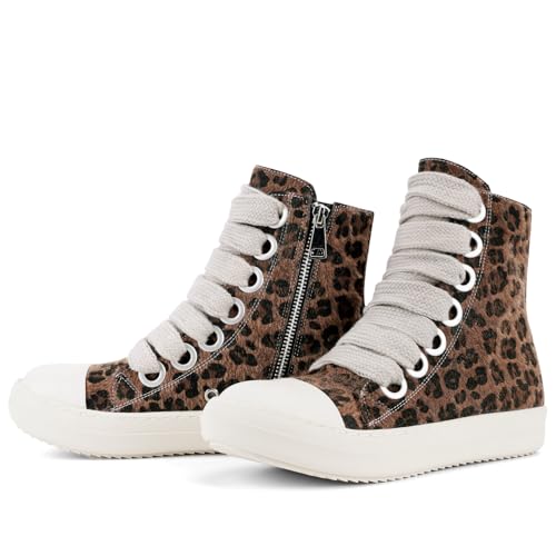 Image of IMPREMEY Women's High Top Sneakers Lace Up PU Leather Shoes with Thick Soles and Zipper, Fashionable Walking Shoes