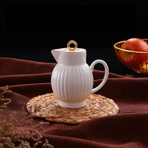 Saucière en céramique blanche avec couvercle 330ml | Pot à crème et jus