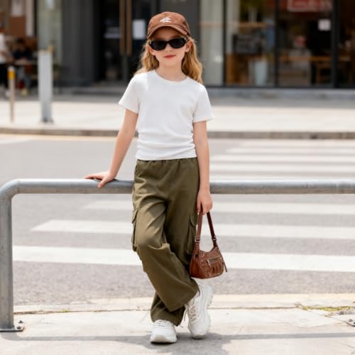 Image of Azmxynol Tween Girls Clothes 2 Piece Outfit T-Shirt Top + Cargo Pants, Teen Girl Trendy Clothing Set, Sizes 7-15 Years