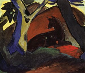 Peinture à l'huile Crouching Deer Franz Marc mur vide salon décoré