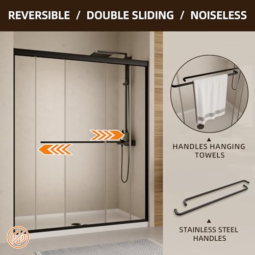 Image of Royal Guard Double Sliding Shower Door,56-60 inch W x 72 inch H,Matte Black