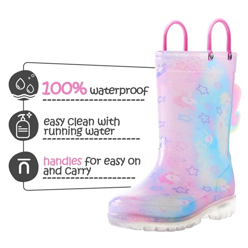 K KomForme Toddler Light Up Rain Boots for Girls Boys Waterproof Rain Boots with Handles Outdoors2