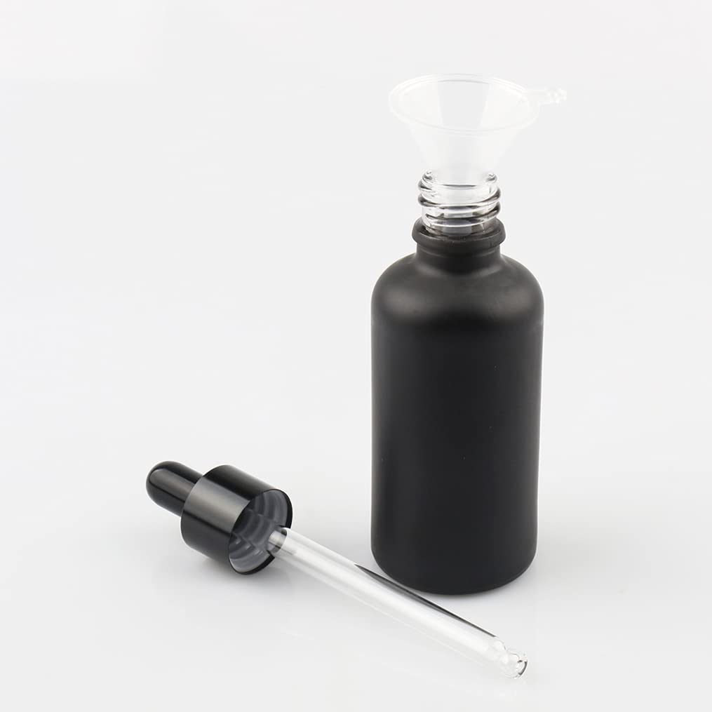 24 Pieza,Botella de Aceite Esencial Negro mate de 50 Ml, Botellas de Cristal con anillo de Negro y pipeta, para Aceite Esencial, Masaje,Fragancia, Aromaterapia