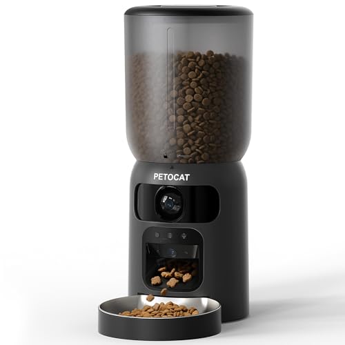 PETOCAT AI Automatic Cat Feeder with Dual Cameras (1 Adjustable), 2K HD Night Vision, 5G/2.4G WiFi, 6L Automatic Pet Feeder with APP Control, Laser Interactive Toy, Two-Way Audio & Scheduled Feeding