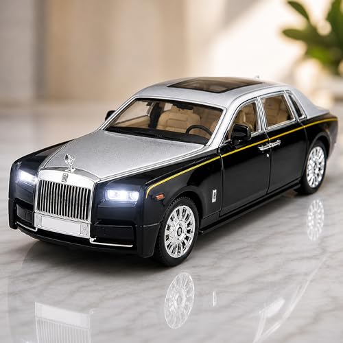 Image of Toyshine 1:35 Scale Rolls Royce Phantom Die Cast Car Model | Luxury Alloy Pull Back Toy Car with Lights & Sound | Openable Doors | Collectible Model Toy for Kids & Collectors, Silver