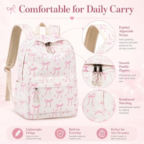 Image of LOIDOU Backpack for Girls School Backpacks Bookbags for Elementary Middle School Women Laptop Backpacks (Bow tie Beige, L-17)