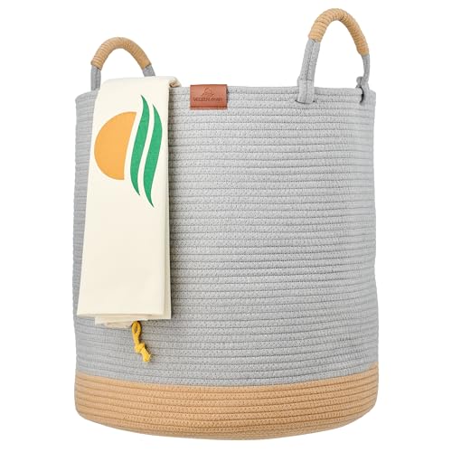 WIESEN.design Juna - Cesto para la ropa sucia (61 L, 41 x 46 cm, redondo, cuerda de algodón, 100% algodón), color gris