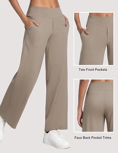 Image of BUBBLELIME Women High Waist Wide Legs Yoga Pants Loose Sweatpants Pockets | 29 inch /31 inch /33 inch /35 inch /37 inchInseam,2 Styles / Dress /Basic,Lounge,Comfy,Stretch Casual Work