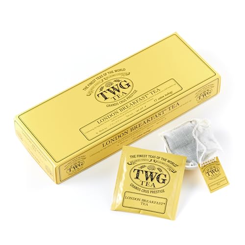 TWG Tea | London Breakfast Tea | Té Negro | Vaina de Cacao | 15 Bolsitas de Té de Algodón Cosidas a Mano | Caja de Regalo Originales