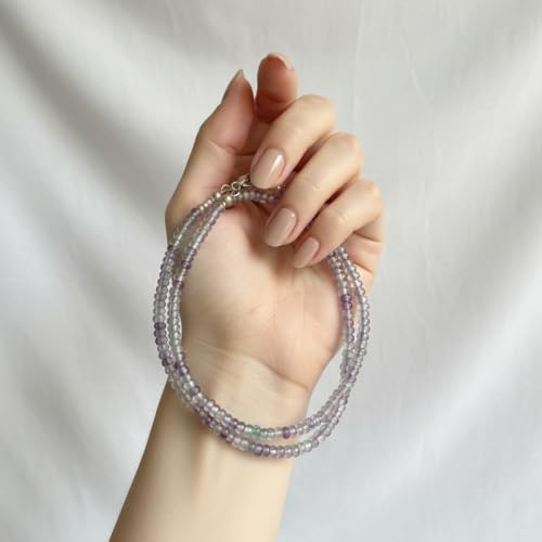 Collier de perles de fluorite naturelle violette rondelle cristal vertus curatives