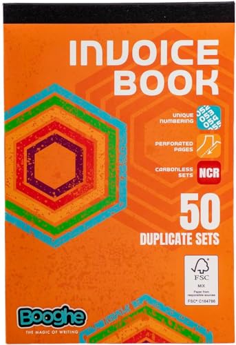 Booghe Invoice Duplicate Book Carbonless NCR Copies 50 Sequentially Numbered Sets 137 x 203mm Perforated Pages FSC Paper Ideal for Business & Sales - Single