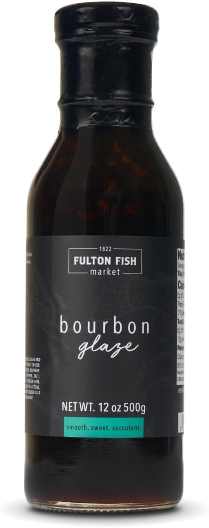 Fulton Fish Market Sweet Bourbon Seafood Glaze, Smooth Rich Sauce for Fish, Salmon & Shellfish, All Natural Small Batch Crafted, 12 oz