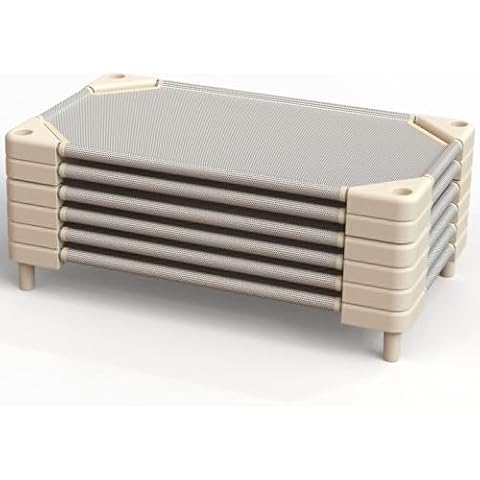NOUJULOUN Daycare Cots,Nap Cots for Daycare Dollar,Stackable Stainless Steel Tubes Cots for Kids (52"x23",6Pack,Beige) Cover