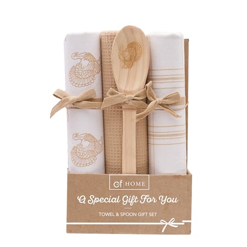 C&F Home Turkey Time & Plaid Towel & Spoon Gift Bundle S/4 Beige