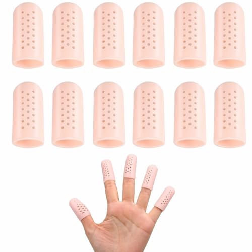 12 Piezas de Protectores de Silicona para Dedos – 6 Pares de Dedales Transpirables con Orificios, Fundas Suaves para Grietas, Piel Seca y Uñas Dañadas, Color Piel