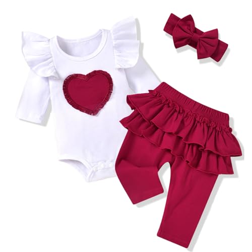 Image of fioukiay Newborn Baby Girl Clothes Infant Girls Floral Love Printed Romper and Ruffle Pants Sets 4pcs Winter Fall Outfits