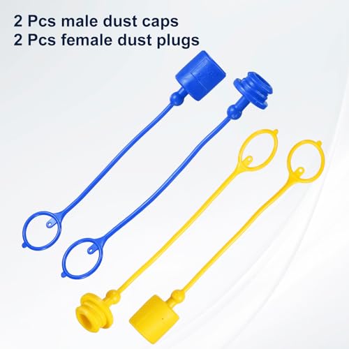 Image of HARFINGTON 2Sets 3 /4 Hydraulic Hose Dust Cap and Plug Kit, ISO-A Male Dust Cap & Female Plug Cover Quick Disconnects Air Coupler Cover Port Plug Fittings with Retention Ring, Blue /Yellow