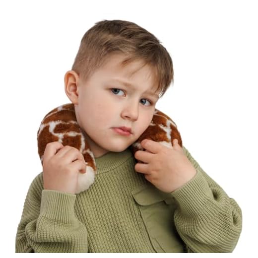 bomal Kinder Nackenkissen - Schmatzi die neugierige Giraffe - aus kuscheligem Stoff, Kissen für die nächste Reise mit dem Auto, Flugzeug. Das tierische Nackenhörnchen als Reisekissen auch für Camping