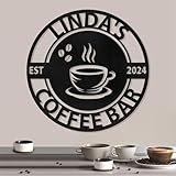 Personalisierte Kaffeestube Metallschild, Schwarzes Kaffeetassen Wanddekor, Rustikales Metall Wandkunst Schild, Kaffeestube Buchstabenschild, Bauernhaus Kaffeestube Zubehör für Küche Bauernhaus